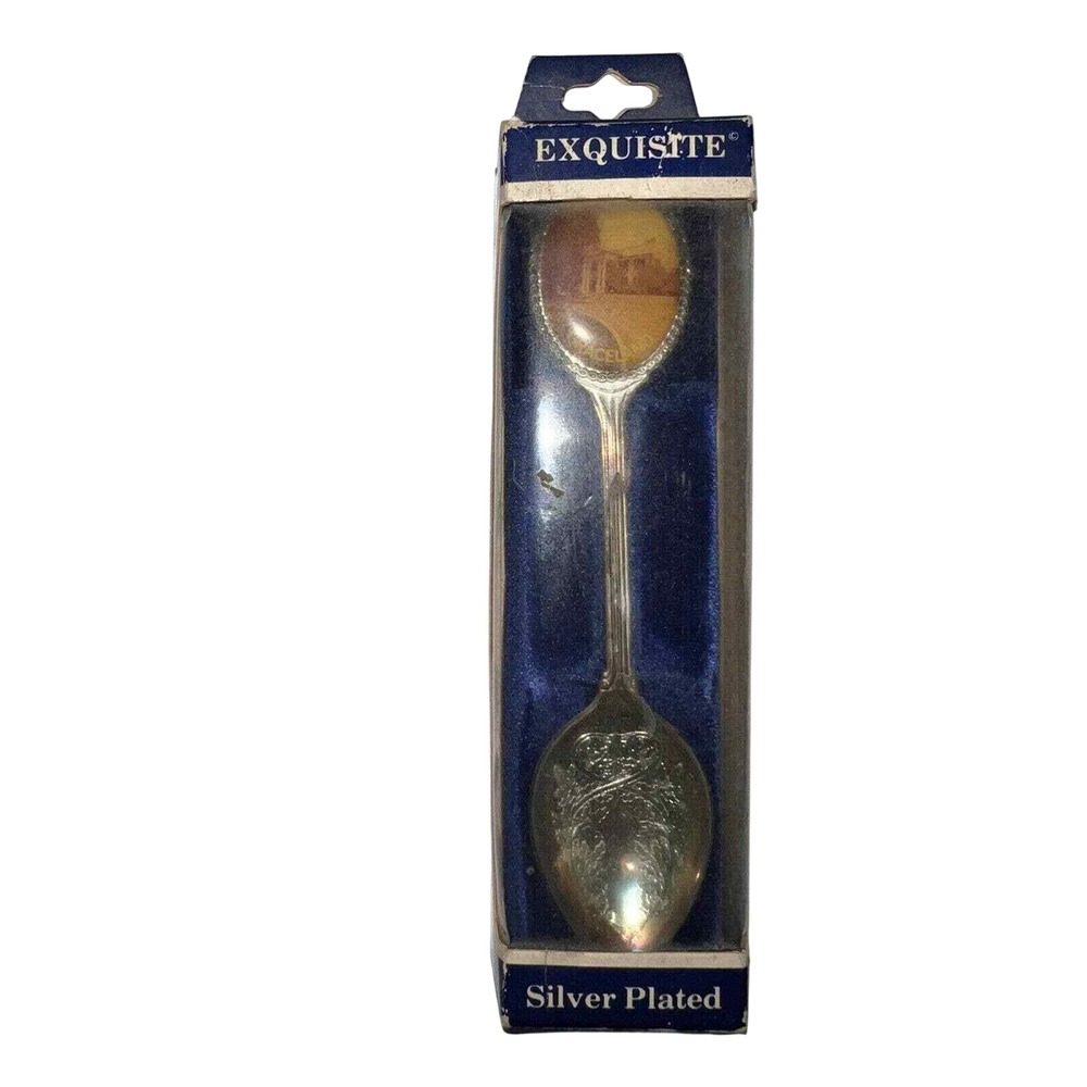 Exquisite Silver Plated Barcelona Spain Souvenir Spoon Vintage Great Britain Box